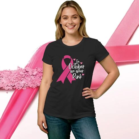 Breast Cancer Shirts for Women Pink Ribbon Heart T-Shirts in October We Wear Pink Tee Tops in Saudi Arabia