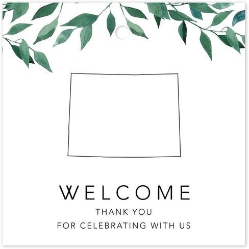 Andaz Press OOT Out of Town Wedding Gift Favor Bag Tags, 2-inch Square, Greenery Green Leaves Theme, Colorado, Welcome, Thank You For Celebrating With Us, 24-Pack in Saudi Arabia