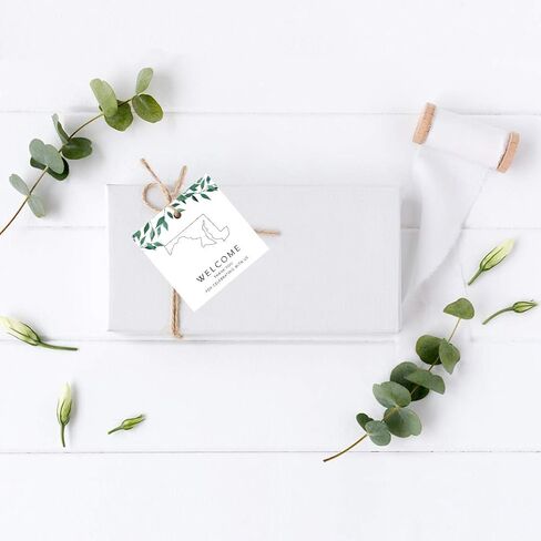 Andaz Press OOT Out of Town Wedding Gift Favor Bag Tags, 2-inch Square, Greenery Green Leaves Theme, Colorado, Welcome, Thank You For Celebrating With Us, 24-Pack in Saudi Arabia