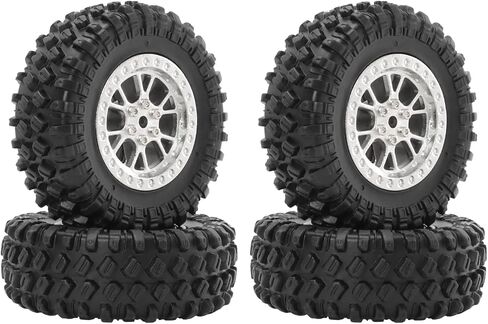 RC Tires & Wheels Set, 70x25mm Soft Rubber Tires with Foam Inserts, 5mm HexPlastic Beadlock Rims for 1/12 MN D90/D91/MN98/MN99S & 1/16 WPL C14/C24/C54/C64/C74/B16/B36 (B；Silevr) in Saudi Arabia