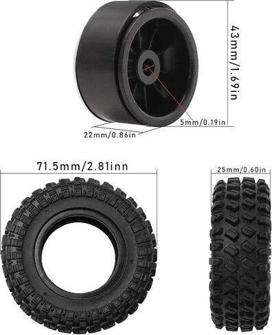 RC Tires & Wheels Set, 70x25mm Soft Rubber Tires with Foam Inserts, 5mm HexPlastic Beadlock Rims for 1/12 MN D90/D91/MN98/MN99S & 1/16 WPL C14/C24/C54/C64/C74/B16/B36 (B；Silevr) in Saudi Arabia