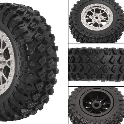 RC Tires & Wheels Set, 70x25mm Soft Rubber Tires with Foam Inserts, 5mm HexPlastic Beadlock Rims for 1/12 MN D90/D91/MN98/MN99S & 1/16 WPL C14/C24/C54/C64/C74/B16/B36 (B；Silevr) in Saudi Arabia