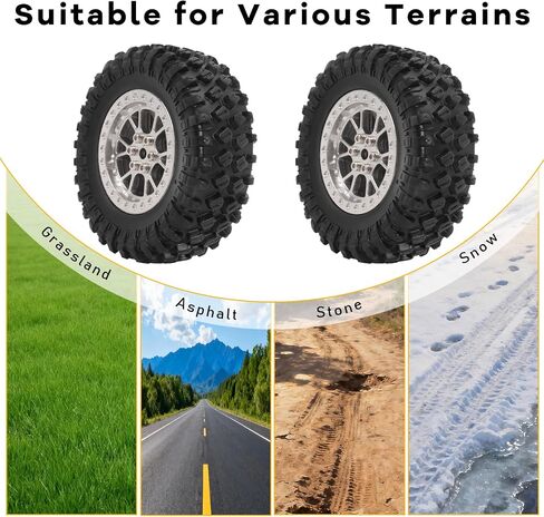 RC Tires & Wheels Set, 70x25mm Soft Rubber Tires with Foam Inserts, 5mm HexPlastic Beadlock Rims for 1/12 MN D90/D91/MN98/MN99S & 1/16 WPL C14/C24/C54/C64/C74/B16/B36 (B；Silevr) in Saudi Arabia