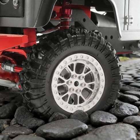 RC Tires & Wheels Set, 70x25mm Soft Rubber Tires with Foam Inserts, 5mm HexPlastic Beadlock Rims for 1/12 MN D90/D91/MN98/MN99S & 1/16 WPL C14/C24/C54/C64/C74/B16/B36 (B；Silevr) in Saudi Arabia