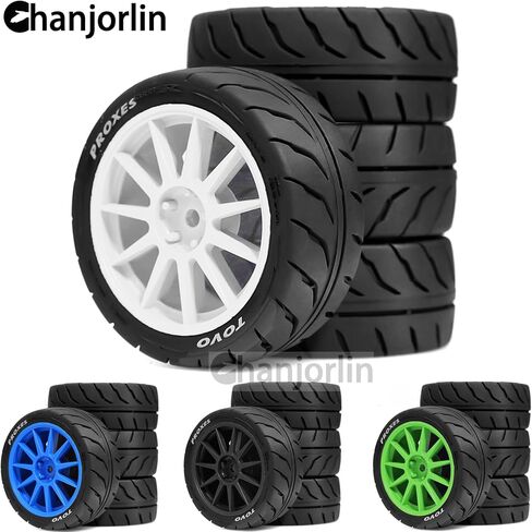 1/10 RC On Road Racing Tires and Wheels 12mm Hex OD 2.72'' RC Rally Street Tyres for 1:10 Scale Touring Drift Car Tamiya TT01 TT02 XV01 TA06 A959 PTG2 HPI KYOSHO HSP Traxxas 4PCS (White) in Saudi Arabia