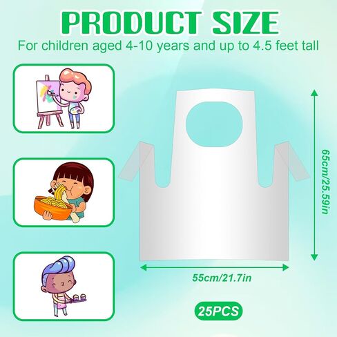 Vin Beauty 25 Pieces Disposable Art Aprons for Kids, Clear Plastic Aprons Disposable Waterproof Oil Proof Toddler Art Apron Children Cooking Apron for Cooking Eating Teaching DIY Craft Picnic in Saudi Arabia