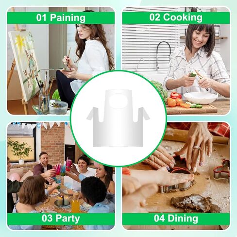 Vin Beauty 25 Pieces Disposable Art Aprons for Kids, Clear Plastic Aprons Disposable Waterproof Oil Proof Toddler Art Apron Children Cooking Apron for Cooking Eating Teaching DIY Craft Picnic in Saudi Arabia