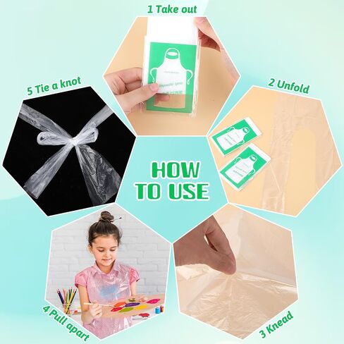Vin Beauty 25 Pieces Disposable Art Aprons for Kids, Clear Plastic Aprons Disposable Waterproof Oil Proof Toddler Art Apron Children Cooking Apron for Cooking Eating Teaching DIY Craft Picnic in Saudi Arabia