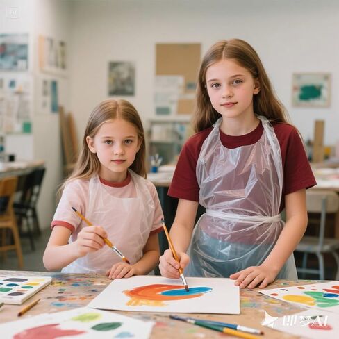 Vin Beauty 25 Pieces Disposable Art Aprons for Kids, Clear Plastic Aprons Disposable Waterproof Oil Proof Toddler Art Apron Children Cooking Apron for Cooking Eating Teaching DIY Craft Picnic in Saudi Arabia