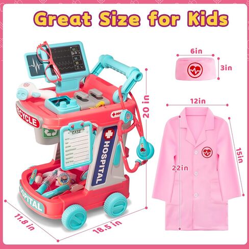 Doctor Kit for Toddlers - Pretend Doctor Play Set for Kids - Role Play Medical Toys with Costume and Stethoscope - Dress Up Doctor Kit for 3 4 5 6 7 8 9 Year Old Boys Girls Christmas Birthday Gift in Saudi Arabia
