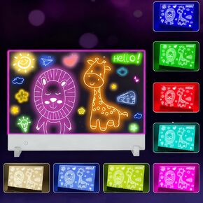 Rechargeable Led Drawing Board for Kids, 13.7" x 10", 3 Modes and 8 Colors, Illuminated Acrylic Dry Erase Board, Includes Cable and Hanging Chain, Invisible Stand, 7 Markers and a Spray Bottle. in Saudi Arabia