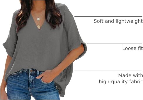 قمصان Dokotoo النسائية الكاجوال بأكمام قصيرة ورقبة على شكل حرف V وبلوزات علوية كبيرة الحجم in Kuwait
