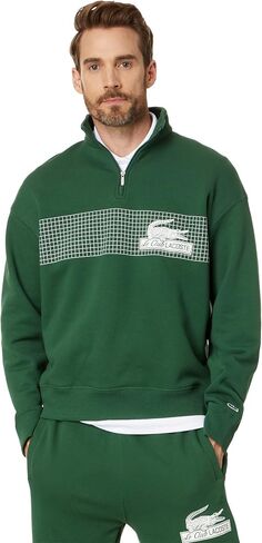 Lacoste Men's Loose Fit High-Neck Quarter Zip Sweatshirt with Front Tennis Net Graphic in Saudi Arabia