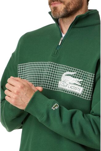 Lacoste Men's Loose Fit High-Neck Quarter Zip Sweatshirt with Front Tennis Net Graphic in Saudi Arabia