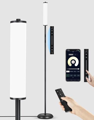 مصباح أرضي LED ساطع من OUTON مع جهاز تحكم عن بعد، تحكم باللمس والتطبيق، 1500LM 65 بوصة، مصباح قائم ذكي طويل القامة، إضاءة محيطة متغيرة اللون، مزامنة الموسيقى، مصابيح زاوية حديثة لغرفة المعيشة، غرفة النوم، أسود in Kuwait