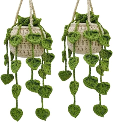 Adorable Crochet Monstera Plant for Car Rearview Mirror - Cute Handmade Hanging Boho Decoration Accessories for Rear View Mirror - Ornament Gift for Plant Lovers (Monstera (1 Pack)) in Kuwait