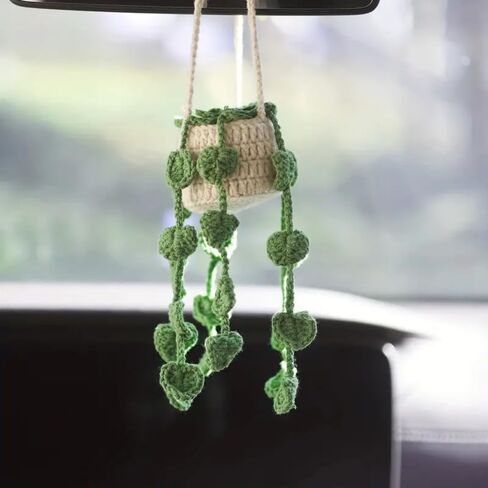 Adorable Crochet Monstera Plant for Car Rearview Mirror - Cute Handmade Hanging Boho Decoration Accessories for Rear View Mirror - Ornament Gift for Plant Lovers (Monstera (1 Pack)) in Kuwait