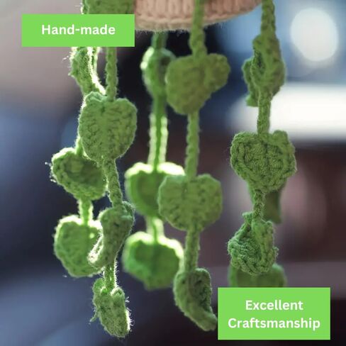 Adorable Crochet Monstera Plant for Car Rearview Mirror - Cute Handmade Hanging Boho Decoration Accessories for Rear View Mirror - Ornament Gift for Plant Lovers (Monstera (1 Pack)) in Kuwait