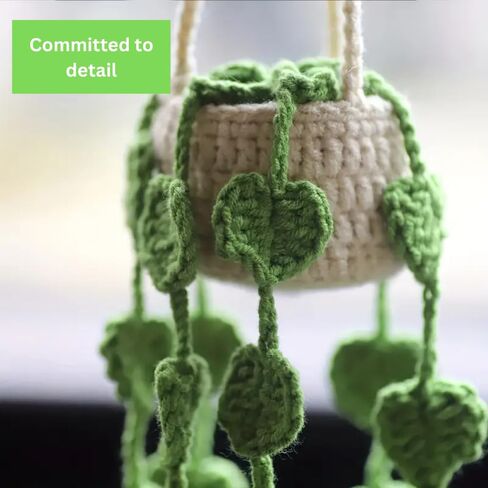 Adorable Crochet Monstera Plant for Car Rearview Mirror - Cute Handmade Hanging Boho Decoration Accessories for Rear View Mirror - Ornament Gift for Plant Lovers (Monstera (1 Pack)) in Kuwait