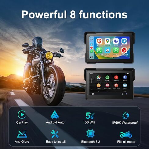 نظام ملاحة GPS Carplay للدراجات النارية لاسلكي مقاس 7 بوصات مع Apple Carplay وAndroid Auto، وشاشة تشغيل Moto Car المحمولة، والملاحة، وSiri، ومساعد Google. in Kuwait