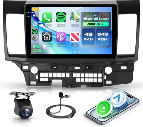 ستيريو سيارة Android لـ Mitsubishi Lancer EX 2010-2017، راديو Carplay Android Auto اللاسلكي، 2G+64G 10.1 بوصة وحدة رأس شاشة تعمل باللمس مع نظام ملاحة GPS WiFi Bluetooth Mirror Link FM RDS كاميرا احتياطية in Kuwait