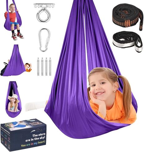 Sensory Joy Swing for Kids, Elastic and Soft Fabric Therapy Swing for Autism, ADHD, Asperger – Indoor Outdoor Sensory Swing for Children, Cozy Cuddle Hammock Chair Autism Swings Indoor（Jewelry Blue） in Saudi Arabia