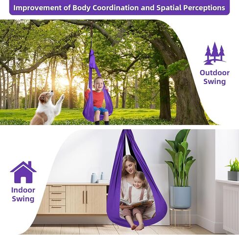Sensory Joy Swing for Kids, Elastic and Soft Fabric Therapy Swing for Autism, ADHD, Asperger – Indoor Outdoor Sensory Swing for Children, Cozy Cuddle Hammock Chair Autism Swings Indoor（Jewelry Blue） in Saudi Arabia