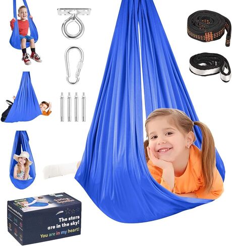 Sensory Joy Swing for Kids, Elastic and Soft Fabric Therapy Swing for Autism, ADHD, Asperger – Indoor Outdoor Sensory Swing for Children, Cozy Cuddle Hammock Chair Autism Swings Indoor（Jewelry Blue） in Saudi Arabia