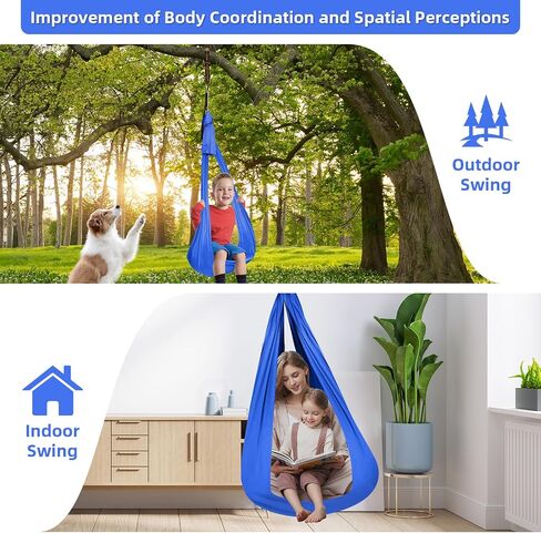 Sensory Joy Swing for Kids, Elastic and Soft Fabric Therapy Swing for Autism, ADHD, Asperger – Indoor Outdoor Sensory Swing for Children, Cozy Cuddle Hammock Chair Autism Swings Indoor（Jewelry Blue） in Saudi Arabia