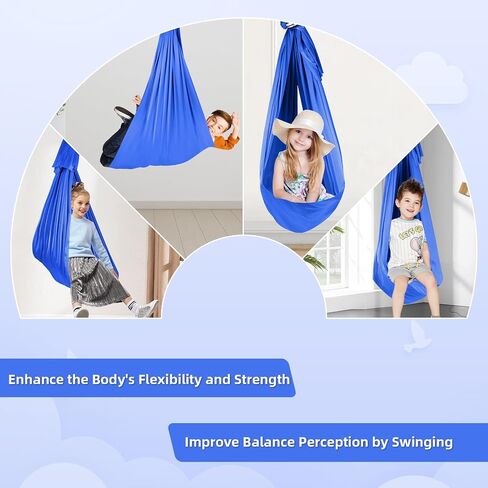 Sensory Joy Swing for Kids, Elastic and Soft Fabric Therapy Swing for Autism, ADHD, Asperger – Indoor Outdoor Sensory Swing for Children, Cozy Cuddle Hammock Chair Autism Swings Indoor（Jewelry Blue） in Saudi Arabia