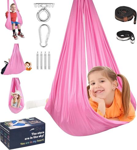 Sensory Joy Swing for Kids, Elastic and Soft Fabric Therapy Swing for Autism, ADHD, Asperger – Indoor Outdoor Sensory Swing for Children, Cozy Cuddle Hammock Chair Autism Swings Indoor（Jewelry Blue） in Saudi Arabia