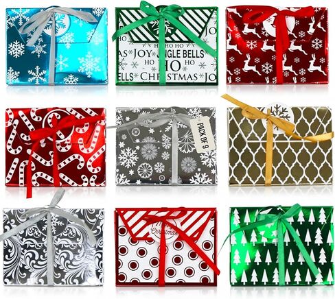 Iconikal Christmas Holiday Foil Embossed Gift Card Holder Boxes with Ribbon, Set of 9 in Kuwait