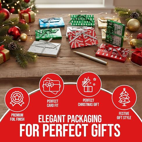 Iconikal Christmas Holiday Foil Embossed Gift Card Holder Boxes with Ribbon, Set of 9 in Kuwait