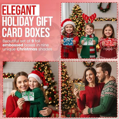 Iconikal Christmas Holiday Foil Embossed Gift Card Holder Boxes with Ribbon, Set of 9 in Kuwait