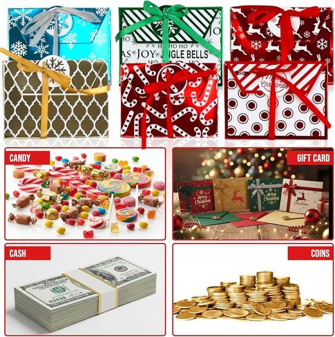 Iconikal Christmas Holiday Foil Embossed Gift Card Holder Boxes with Ribbon, Set of 9 in Kuwait