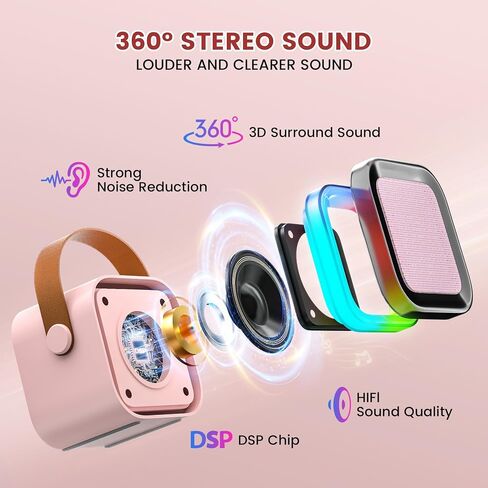 Mini Karaoke Machine for Kids,Portable Bluetooth Speaker with 2 Wireless Microphones,Toddler Music Player Toys,Easter Birthday Gifts for 3,4,5,6,7,8,9,10,11,12+Years Old Girls Boys in Saudi Arabia