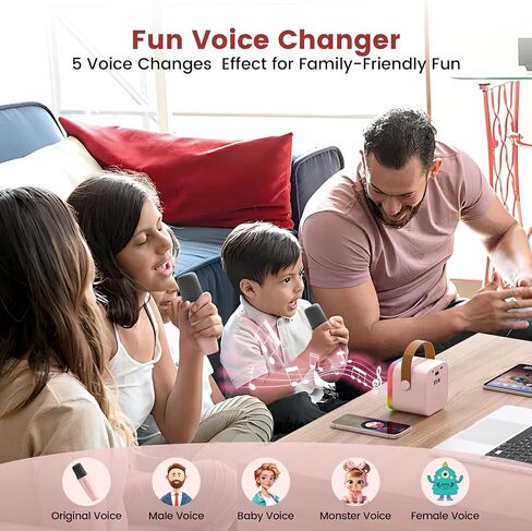 Mini Karaoke Machine for Kids,Portable Bluetooth Speaker with 2 Wireless Microphones,Toddler Music Player Toys,Easter Birthday Gifts for 3,4,5,6,7,8,9,10,11,12+Years Old Girls Boys in Saudi Arabia