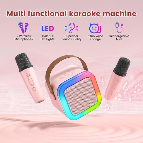 Mini Karaoke Machine for Kids,Portable Bluetooth Speaker with 2 Wireless Microphones,Toddler Music Player Toys,Easter Birthday Gifts for 3,4,5,6,7,8,9,10,11,12+Years Old Girls Boys in Saudi Arabia