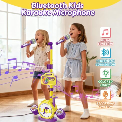 Kids Karaoke Microphone with Adjustable Stand – Bluetooth Kids Karaoke Machine with Lights, Voice Changer, & Recording –Microphones for Singing, Christmas & Birthday Gifts for Girls, Boys -Purple in Saudi Arabia
