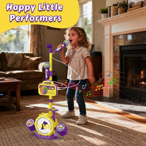 Kids Karaoke Microphone with Adjustable Stand – Bluetooth Kids Karaoke Machine with Lights, Voice Changer, & Recording –Microphones for Singing, Christmas & Birthday Gifts for Girls, Boys -Purple in Saudi Arabia