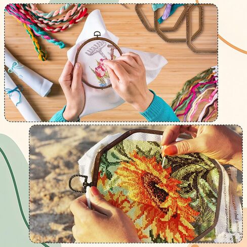 9 قطع من Qunclay إطار طارة تطريز كبير مزخرف إطار عرض خشبي مقلد دائرة بيضاوية مثمنة عبر غرزة حلقة دائرية للخياطة الفنية اليدوية والحلي المعلقة (شكل مختلط) in Kuwait