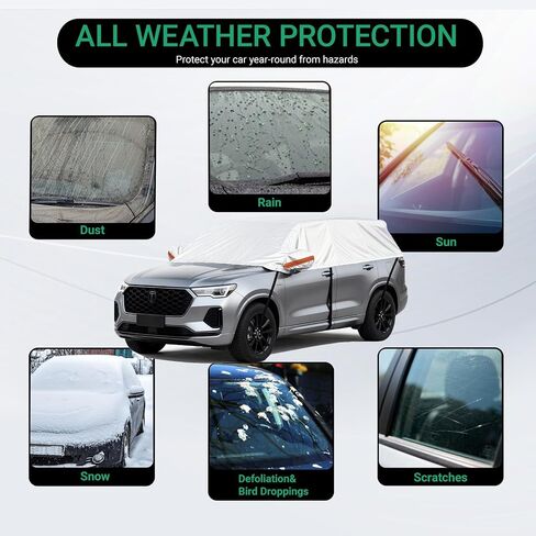 Half Car Cover for SUV, Sunroof & Windshield Cover for Ice and Snow, Hail Protector with Cotton Liner, Waterproof Roof Car Cover for All Weather Sun Rain Dust Protection in Saudi Arabia