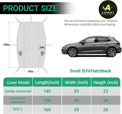 Half Car Cover for SUV, Sunroof & Windshield Cover for Ice and Snow, Hail Protector with Cotton Liner, Waterproof Roof Car Cover for All Weather Sun Rain Dust Protection in Saudi Arabia