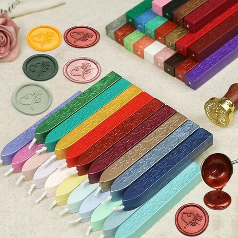 12Pcs Wax Sealing Sticks with Wicks, Assorted Colors Wax Seal Sticks Great for Vintage Mixed Color Waxsealsticks Letter Sealwax Stamp Wedding Invitations, Decoration (12-1) in Saudi Arabia
