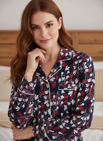 Women Pajamas Set - 100% Cotton Flannel Pajamas Women Warm PJs Set in Saudi Arabia