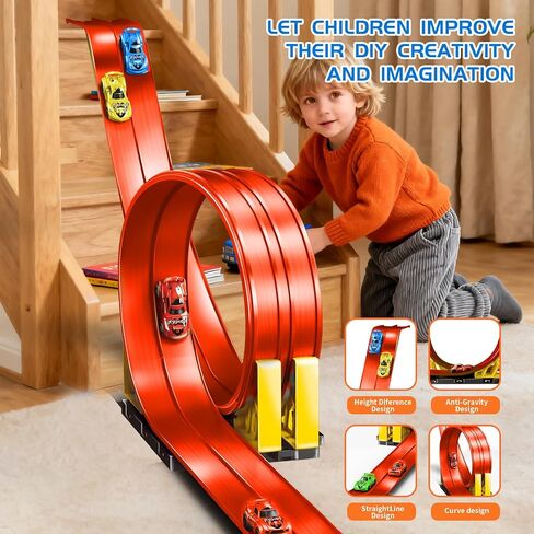 20ft Build Anywhere Portable Race Track with Suction Cups - Flexible Roll-Up Design Fits 1/64 Scale Cars, Portable Toy Gift for Kids 4+ Year Old in Saudi Arabia