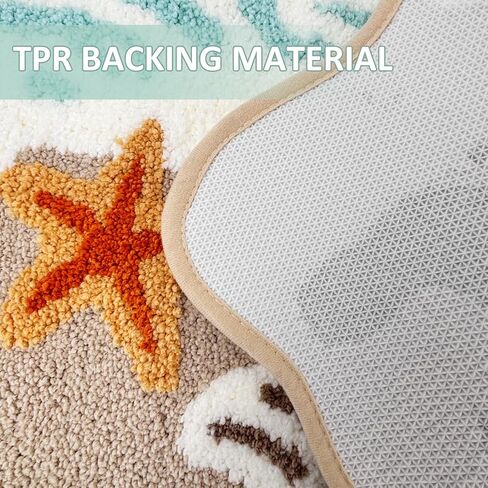 سجادة حمام سميكة للغاية بتصميم الشاطئ من WREWING، سجاد حمام على شكل قشرة رملية مموجة مع ظهر مانع للانزلاق، سجادة حمام من الألياف الدقيقة الماصة على شكل نجم البحر، سجادات حمام قابلة للغسل في الغسالة لديكور المنزل 20 × 31 بوصة (أزرق 2) in Kuwait