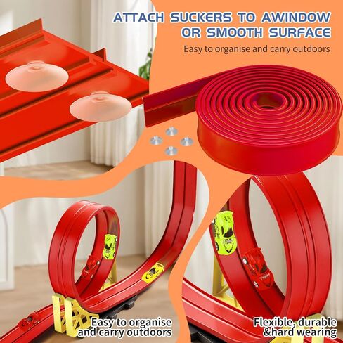 20ft Build Anywhere Portable Race Track with Suction Cups - Flexible Roll-Up Design Fits 1/64 Scale Cars, Portable Toy Gift for Kids 4+ Year Old in Saudi Arabia