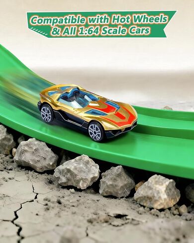 15 Ft Flexible Race Car Track Double Lane– Rolls Up Racetrack Compact, Compatible with Diecast 1/64th Cars Hot Wheels Matchbox, Outdoor Flex Track Gift for Ages 3 & Up-Blue in Saudi Arabia