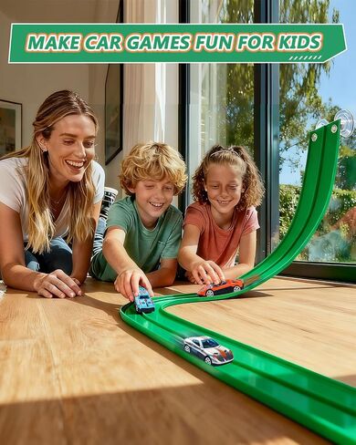 15 Ft Flexible Race Car Track Double Lane– Rolls Up Racetrack Compact, Compatible with Diecast 1/64th Cars Hot Wheels Matchbox, Outdoor Flex Track Gift for Ages 3 & Up-Blue in Saudi Arabia
